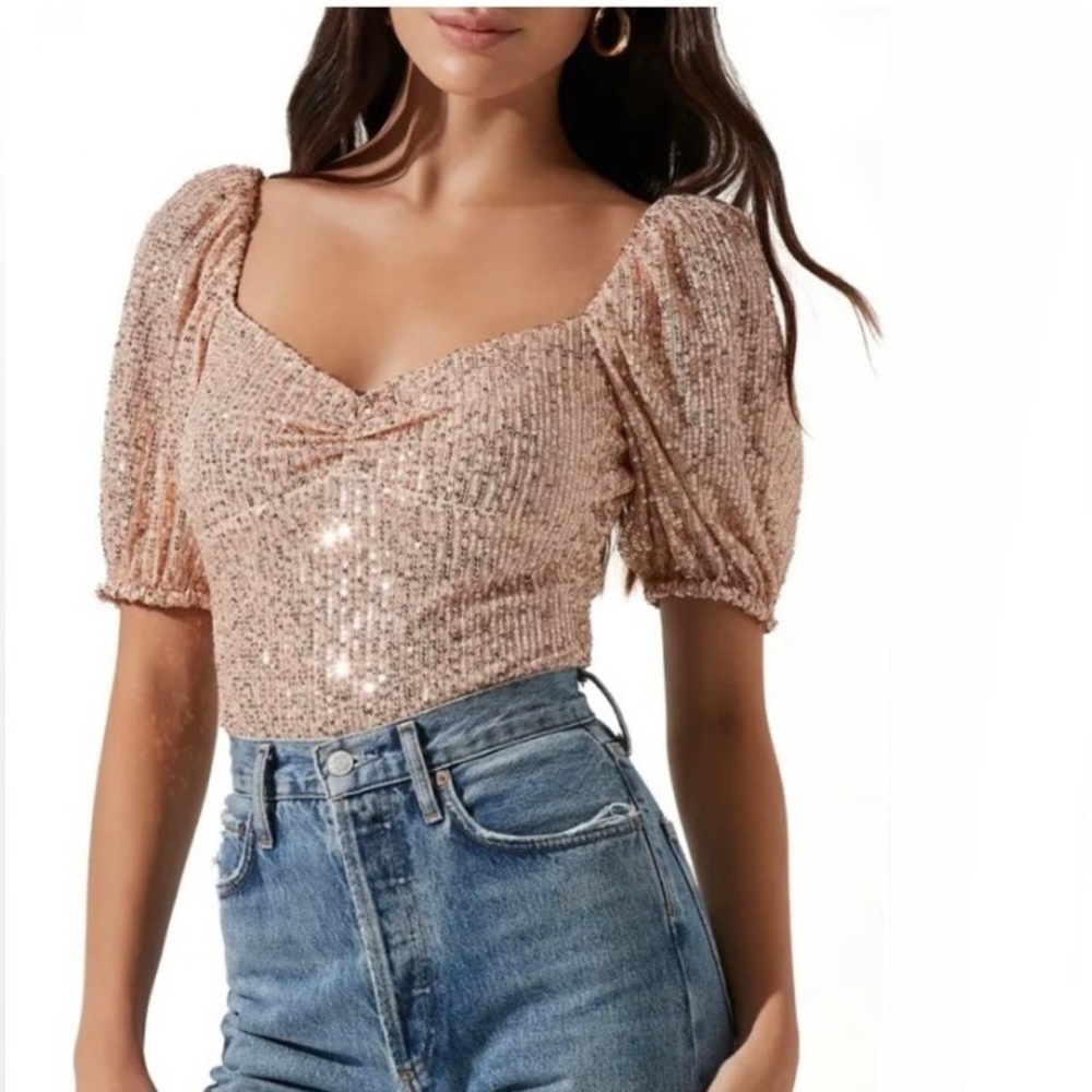 ASTR Sparkling Rose Gold Sequin Blouse Small NWT